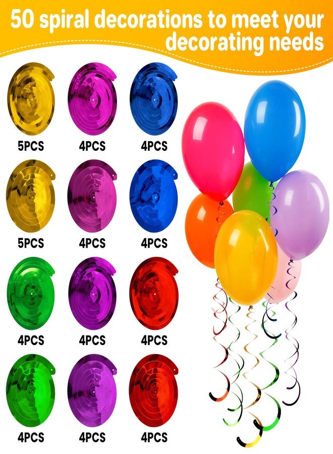 Rainflow 50PCS Colorful Hanging Swirl Decorations - Streamers Party Decorations Ceiling Swirl Foil Decoration with Double-Swirls and Single-Swirls for Birthday Decoration Wedding Graduation 6 Colors - Image 3